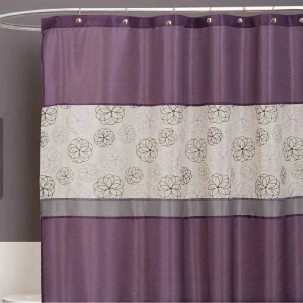 Lush Decor Covina Embroidered Geometric Floral Fabric Shower Curtain